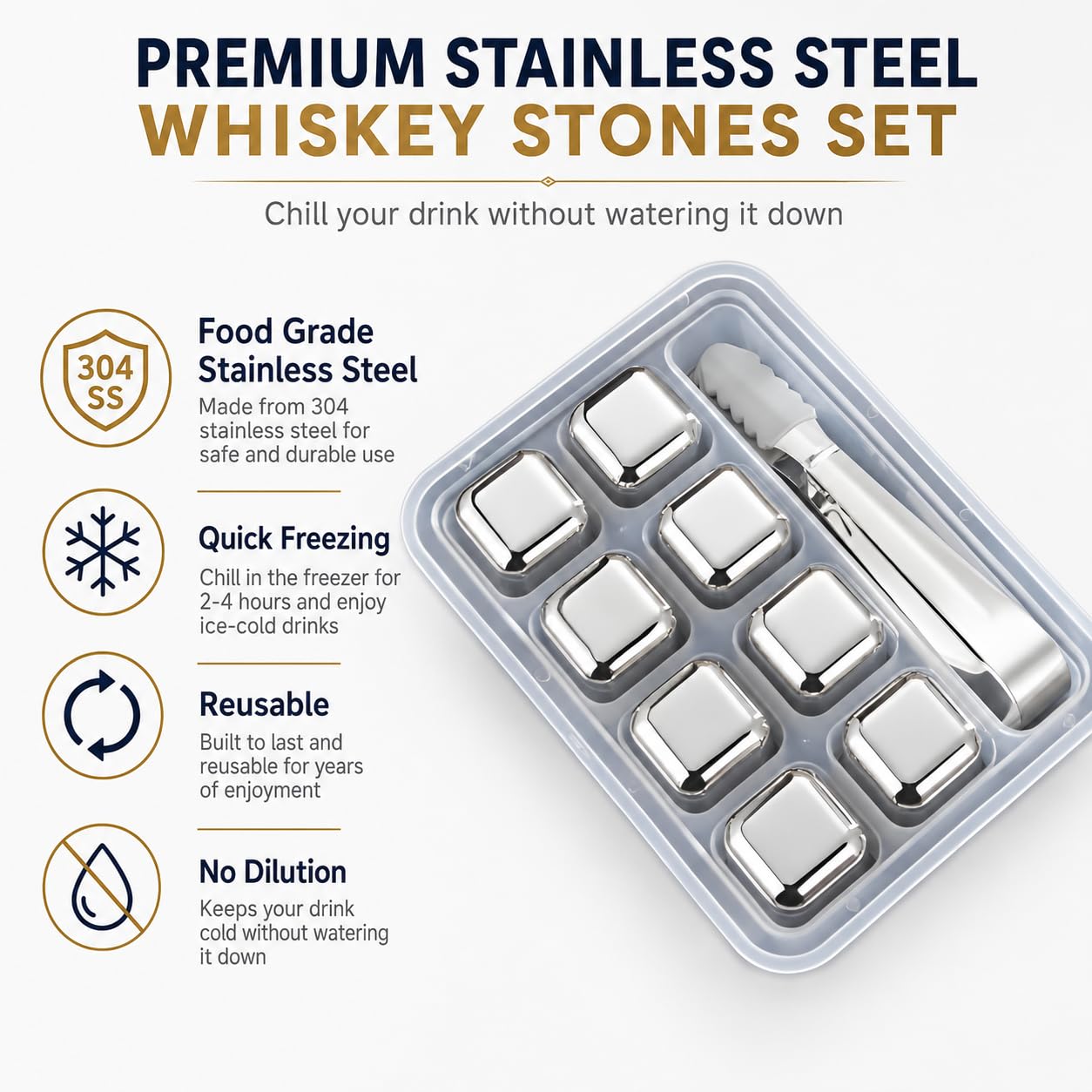 Stainless Steel Ice Cubes Pack of 8