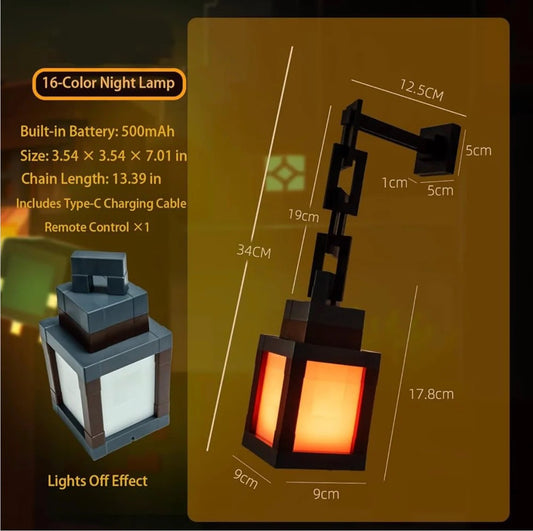 Minecraft Lantern Lamp (16-Color RGB Wall Light with Remote)
