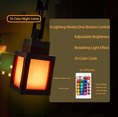 Minecraft Lantern Lamp (16-Color RGB Wall Light with Remote)