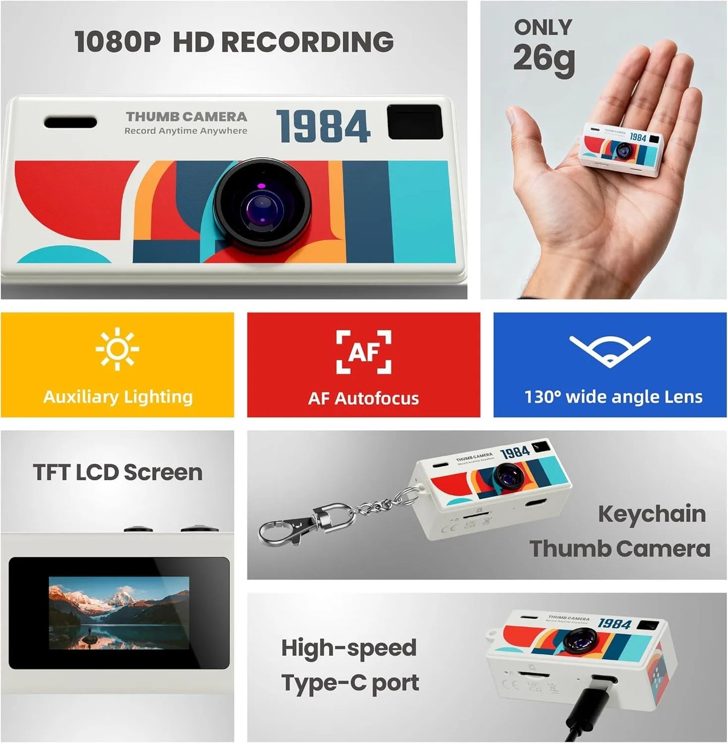Cart Sathi™ Mini Keychain Camera 1080P HD (Multicolor)